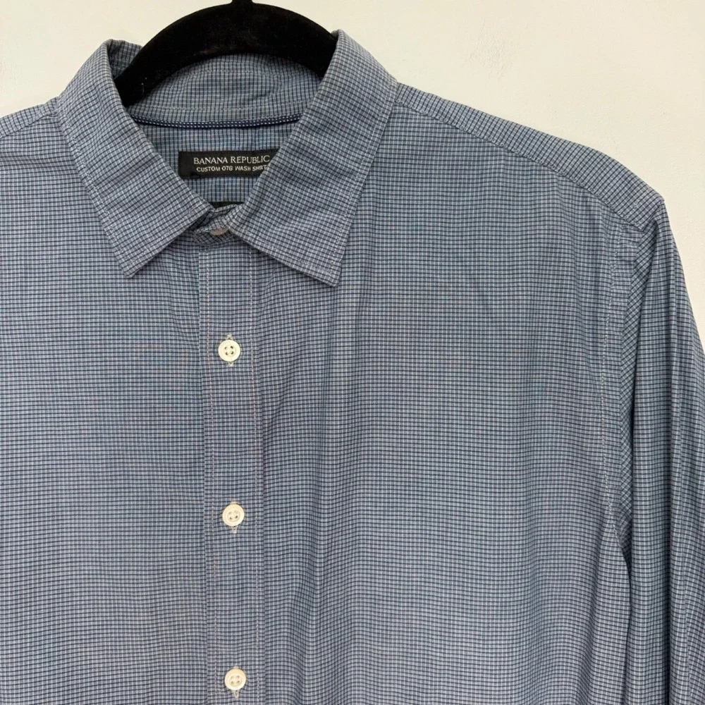 Banana Republic Camden‎ Fit Custom 078 Wash Shirt Mens Blue Checkered